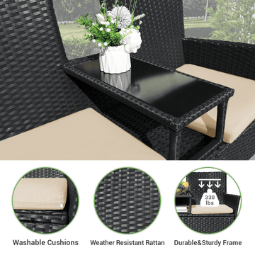 Devoko Patio Furniture Rattan Set with Cushions & Built-in Coffee Table Porch